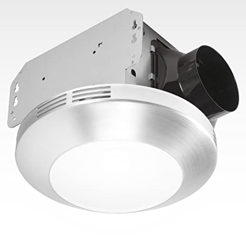 Homewerks 7117-01-BN Ventilateur de Salle de Bain avec Lumière LED Intégrée Montage au Plafond Ventilation 1.1 Sones 80 CFM, Ventilateur de Bain Nickel Brossé