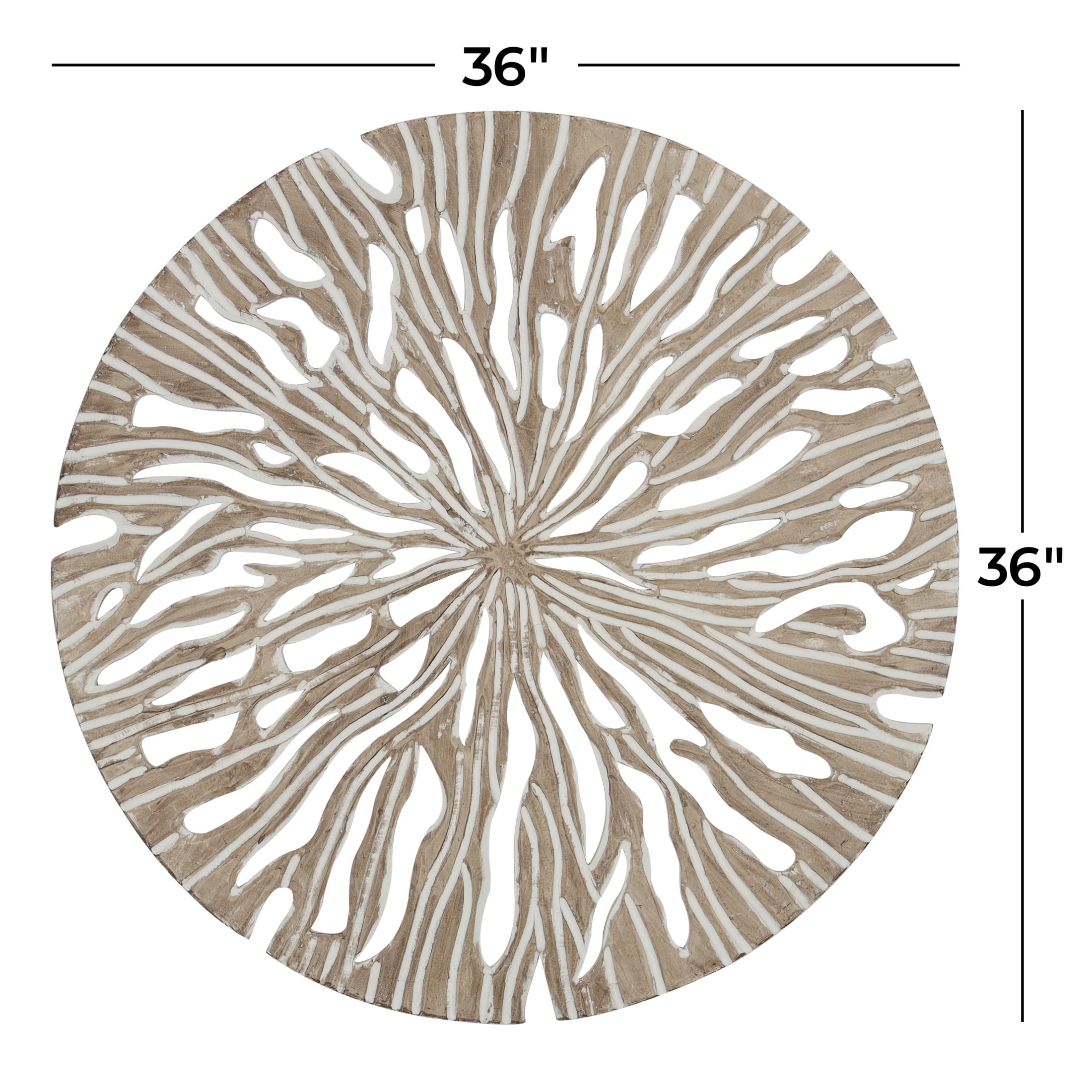 DecMode Beige Wooden Handmade Intricately Carved Starburst Wall Decor