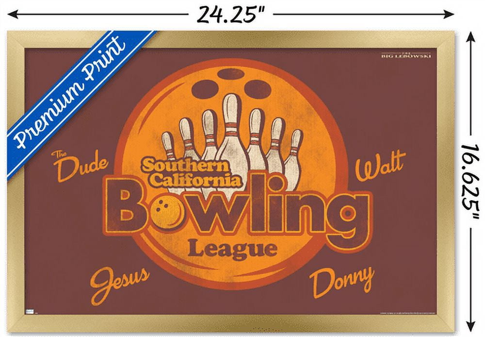 The Big Lebowski - Bowling League Wall Poster, 14.725" x 22.375", Framed
