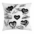 thumbnail image 1 of Feather Throw Pillow Cushion Cover, Romantic Hearts with Wings Valentine's Day Themed Sketch Style Love Image, Decorative Square Accent Pillow Case, 18 X 18 Inches, Black and White, by Ambesonne, 1 of 2
