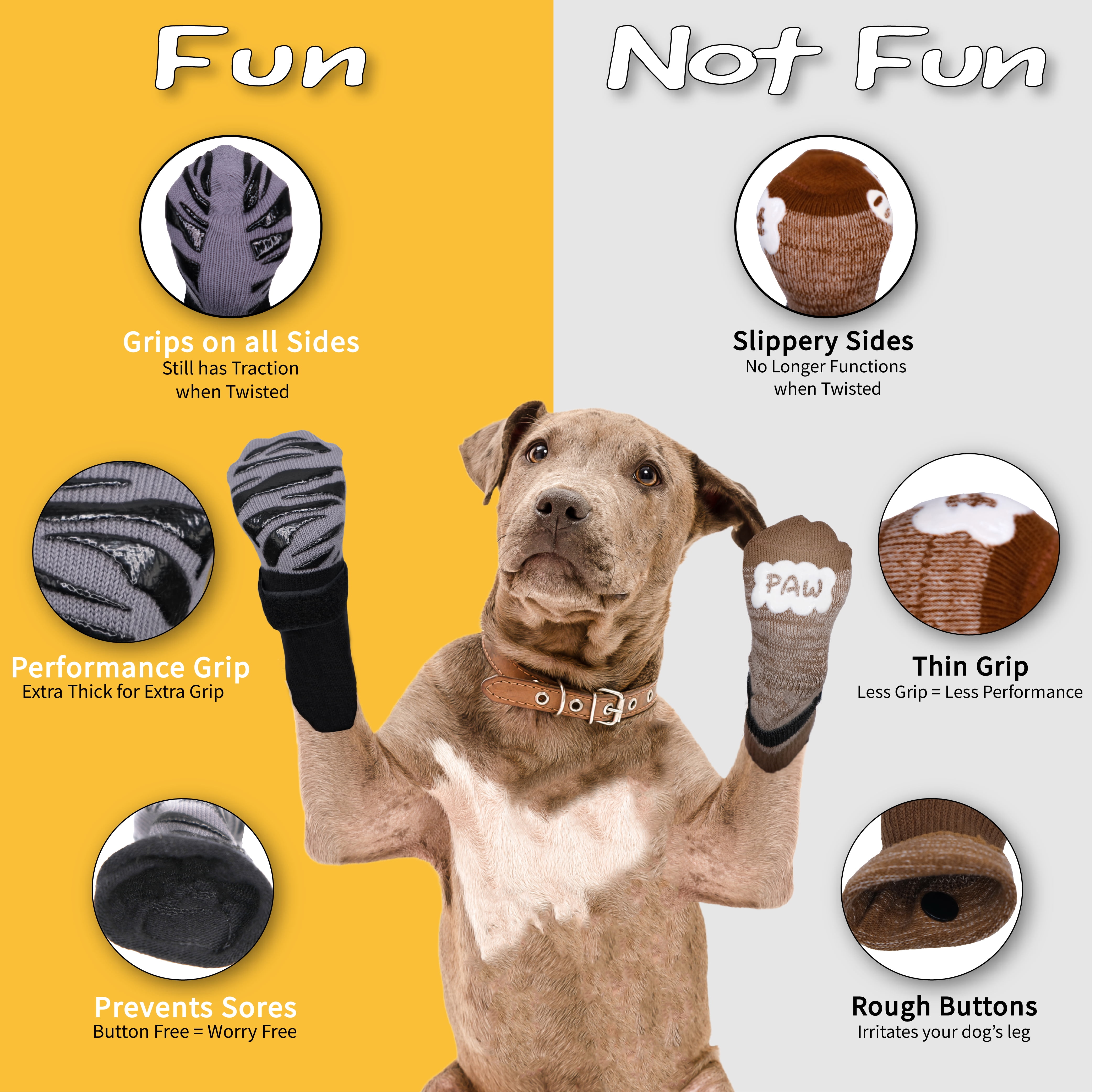 DOK TigerToes Premium Non Slip Dog Socks for Hardwood Floors - Size Large