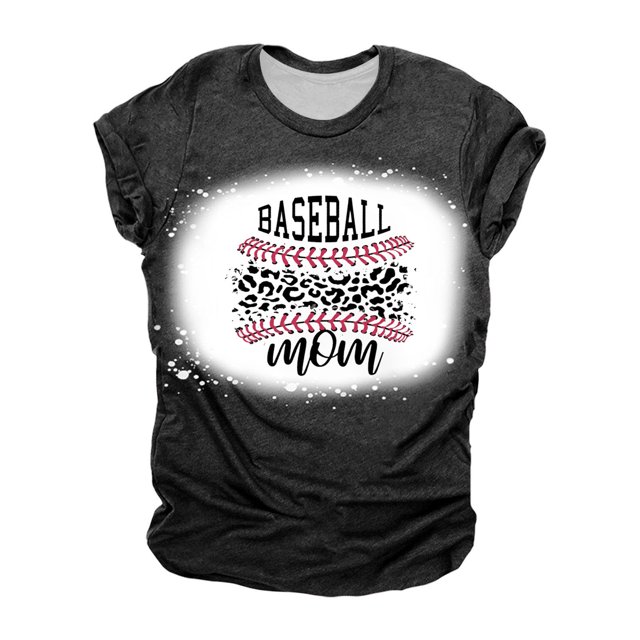 Mujeres Casual Béisbol Mamá Tie-dyed Impreso Manga corta Cuello redondo Pullover Blusa Camiseta Tops OAVQHLG3B Store lin121212