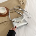 thumbnail image 4 of Bolso De Hombro Bolsos cruzados para mujer Cuero de PU Cadena de perlas brillantes Bolsos tipo cubo para mujer (Plata), 4 of 8
