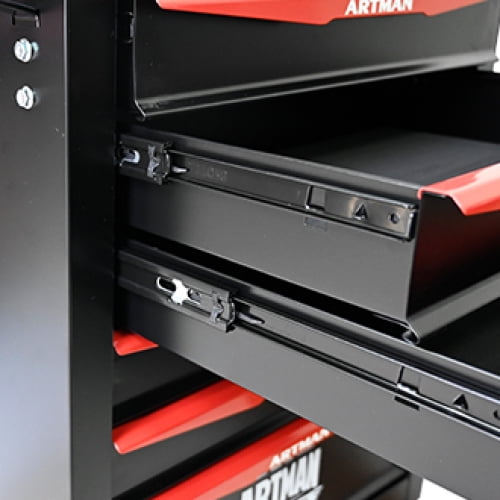 POVANLI 7 Drawer Portable Tool Box With Wheels,20" Tool Chest With Key Locking Tool Boxes/Organizers Black&Red