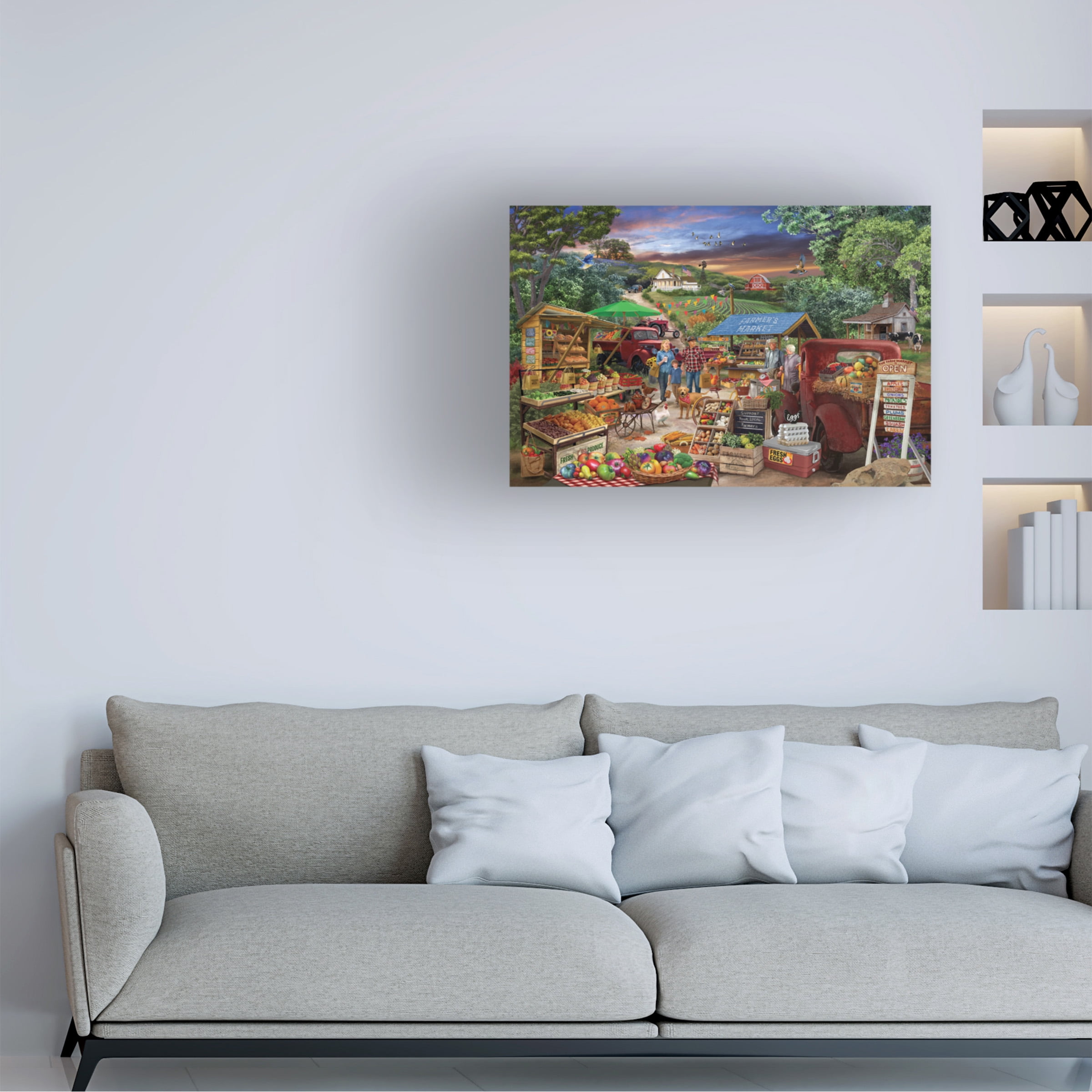 Bigelow Illustrations 'Red Trucks Farm Market' Canvas Art