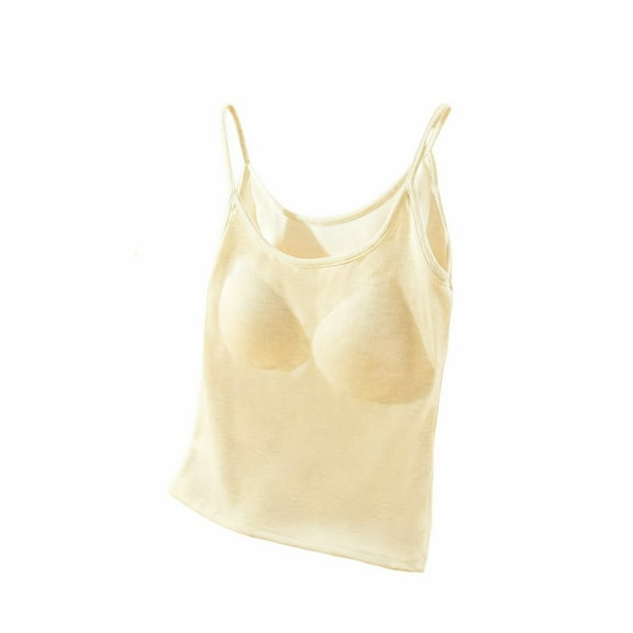 Tank Tops for Women Built in Bra Sleeveless Crewneck Solid Slim Straps Vest Beige XL