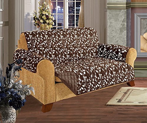 100% Microfiber Reversible Couch and Pet Protector Slip Cover Chocolate/Natural 