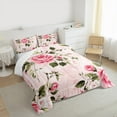 thumbnail image 3 of Manfei Romantic Flower Rose Full Size Comforter Sets,Natural Botanical Theme Bedding Comforter Set,Pink Green Bedding Sets For Children,Microfiber Bedroom Decor,3 Pieces, 3 of 8