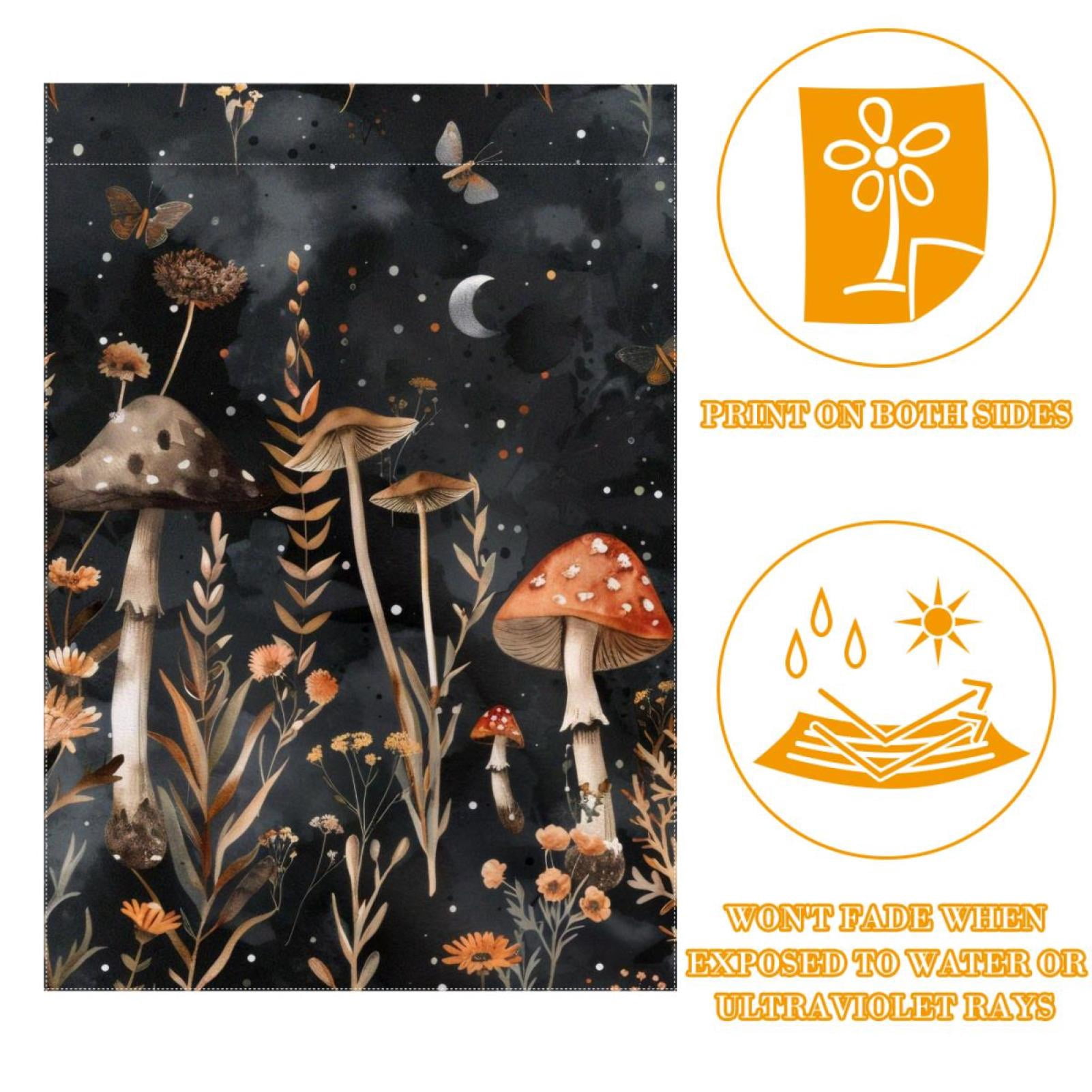 Moonlit Plants Botanical Mushroom Flowers Double Sided Garden Flag Decorative Weather Resistant Yard Flag, Large DIY Vertical Flag for Farmhouse Patio Lawn, 28x40 Inch