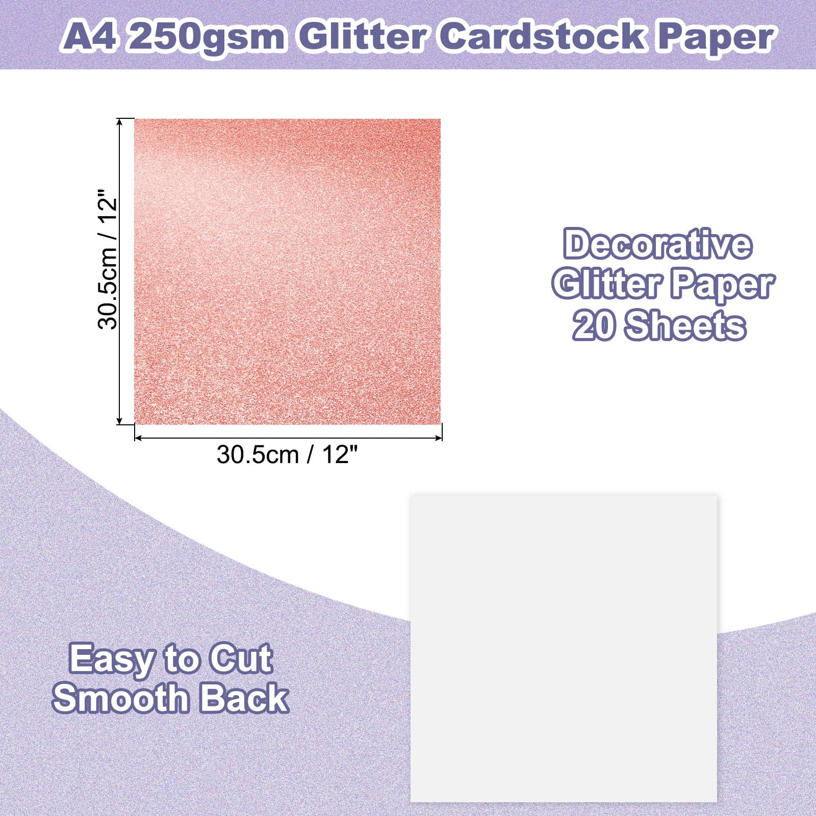 20Sheets Rose Gold Glitter Cardstock, 12x12In Glitter Paper Card Stock Shiny Scrapbook 250gsm Sparkly Paper Large Shimmer for Crafts Scrapbook DIY Art Wedding Party