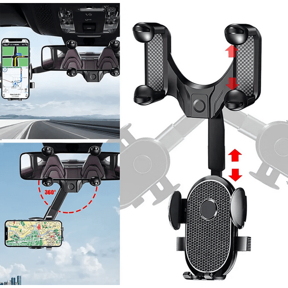 Voltstech Phone Mount for Car, Rear View Mirror Phone Holder, Rotatable and Retractable Phone Holder for Car Compatible with iPhone Samsung All 4-7 Inch Cell Phones