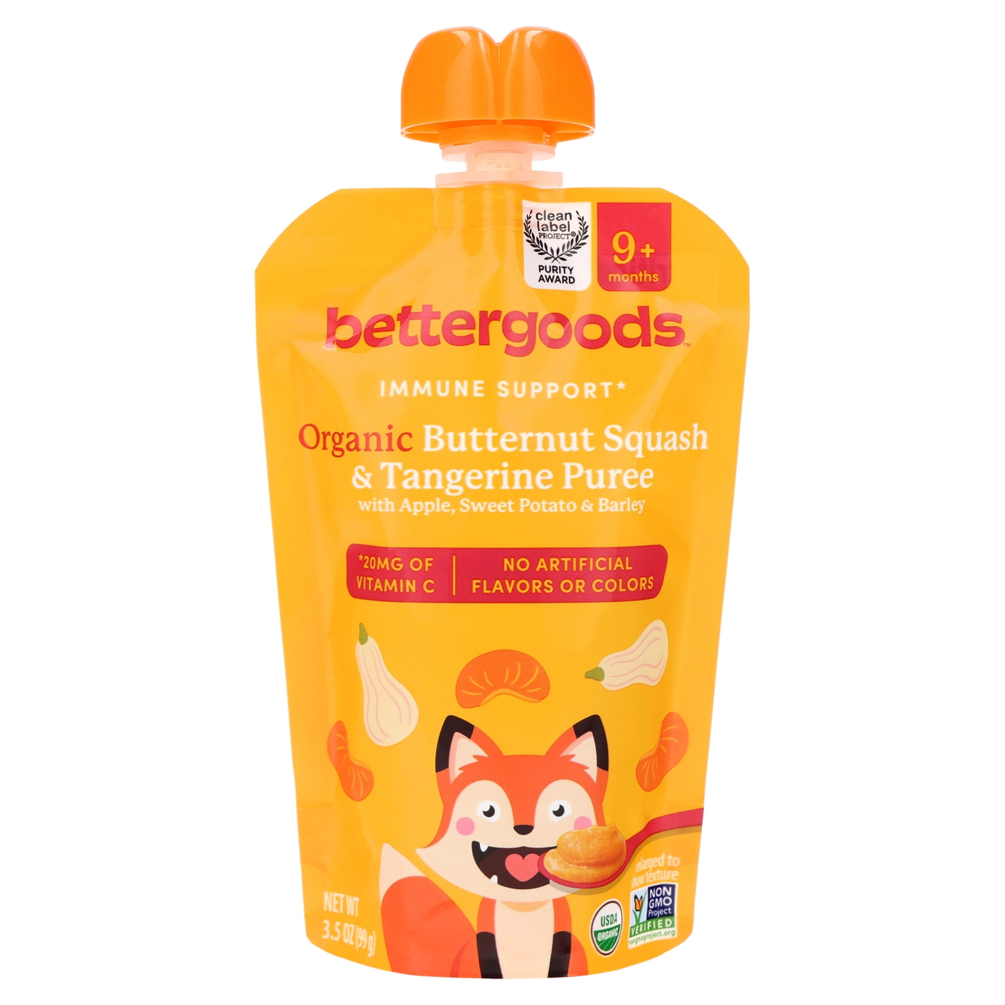 bettergoods Organic Stage 3 Baby Food Immune Support Blend, Butternut Squash and Tangerine Puree, 3.5 oz Pouch