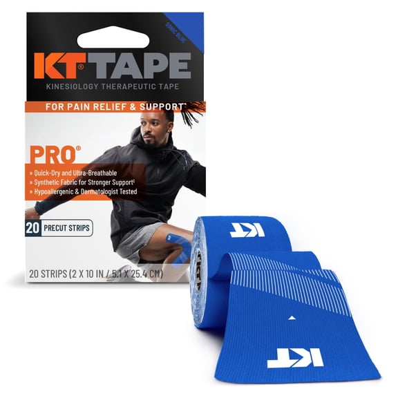 KT Tape Pro Ultra-Breathable Synthetic Kinesiology Tape, Sonic Blue, 20 Precut Strips