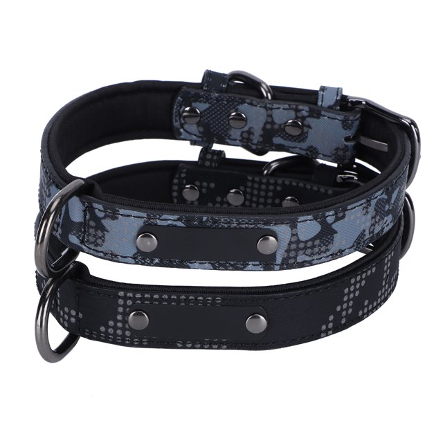 Camouflage Collar 2Pcs Dog Collar Camouflage Reflective Neck Strap Comfortable Lining With Blank ID TagBlack/Gray Disruptive Pattern M