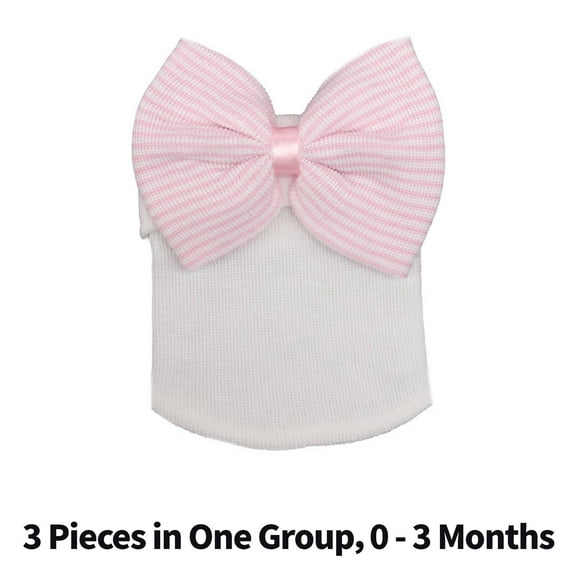 TELOLY 3 Pcs Baby Beanie,Knitted Pullover Baby Hats,Big Bow Newborn Hats,White