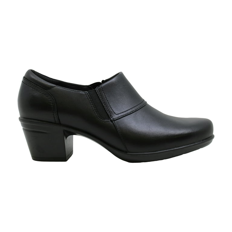 Clarks Womens Emslie Craft Closed Toe Mules Black Leather Size