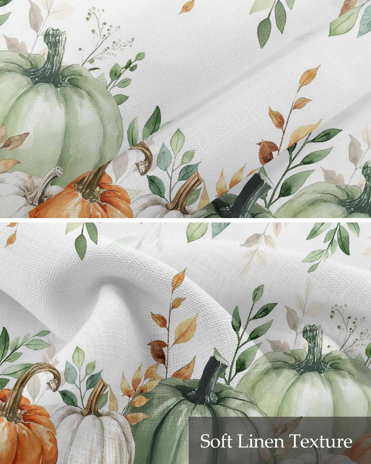Thanksgiving Pumpkin Kitchen Valances for Windows Farmhouse Linen Window Valance Curtain for Living Room Window Treatment Fall Sage Green Eucalyptus Flower Valance Rod Pocket Topper, 54 x 18 Inch