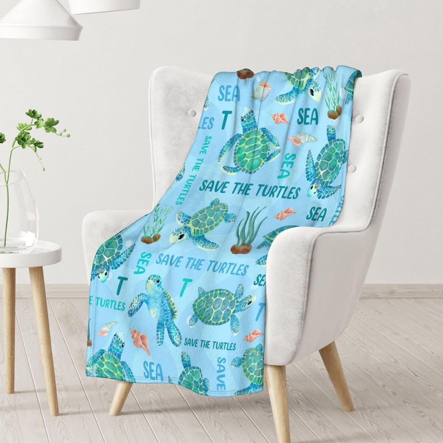Sea Turtle Blanket for Women & Girls - 60x80 Inches Twin Size - Soft Fuzzy Plush Throws Gifts - Blue Cute Ocean Blanket for Bed, Couch & Living Room