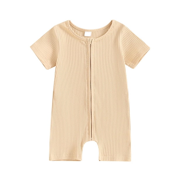 MeetoTime Baby Summer Clothes Sleeveless Round Neck Jumpsuits Solid Color Zip up Newborn Rompers 0-6M