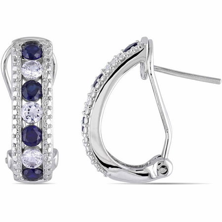 2 Carat T.G.W. Created Blue and White Sapphire Sterling Silver Clip-Back Earrings
