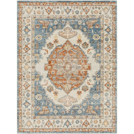 9' x 12' Lillian Rust/Blue Machine Washable Area Rug