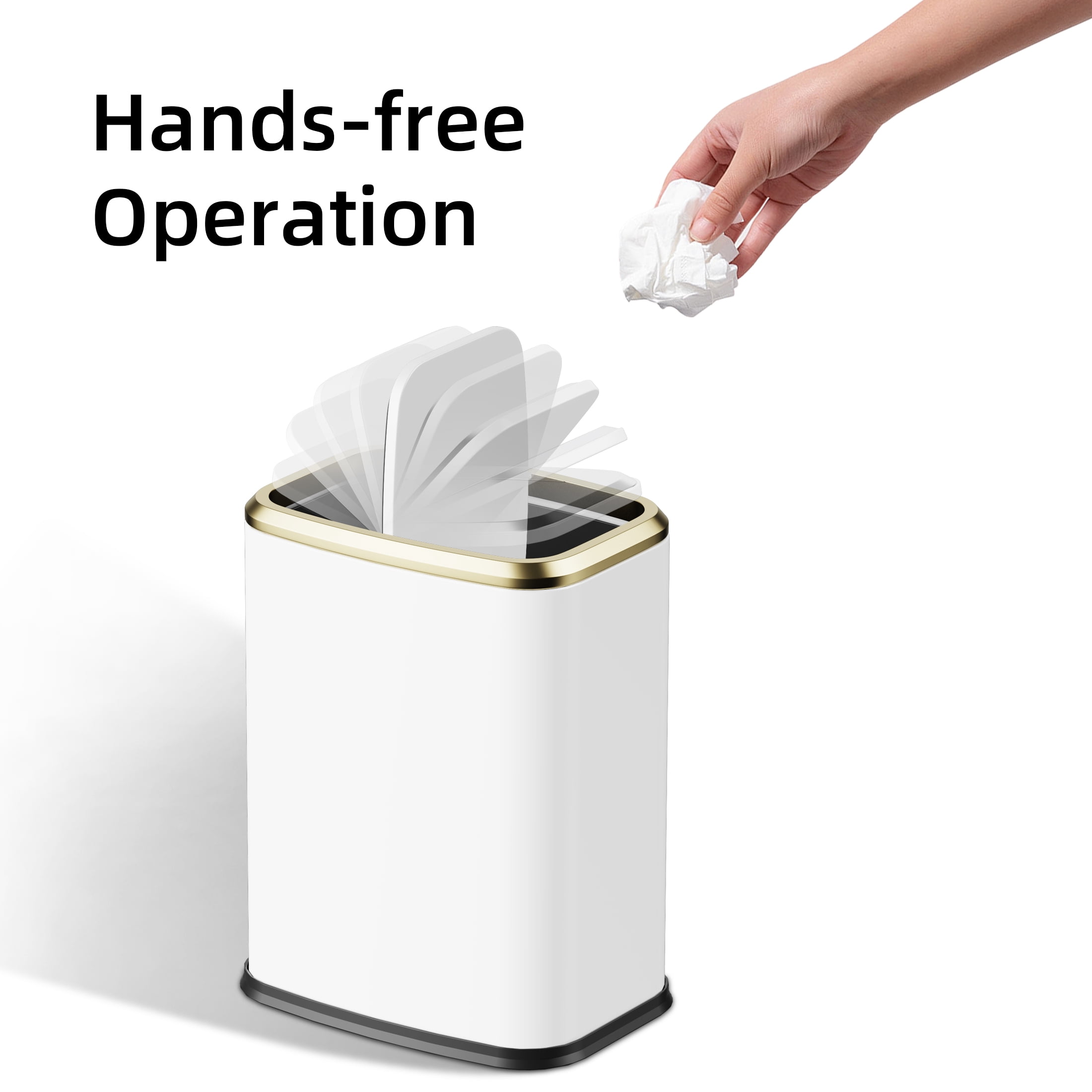KSSKSS 2.1 Gallon/8L Stainless Steel Bathroom Trash Can with Swing Lid, Silent Garbage Can for Bathroom, Bedroom, Office,Living-Room (White)