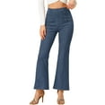 thumbnail image 1 of Pantalones Flare Sólidos de Mujer INSPIRE CHIC con Cremallera Lateral Oculta de Suede Sintético Color Azul Marino, 1 of 5