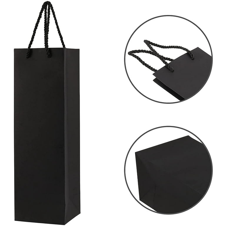 ZEONHAK 30 Pack Black Wine Bottle Gift Bags Strong Paper Wine Gift Bags with Handles Elegant Paper Wine Bags 250gsm Thick 4.3 x 3.5 x 13.8 Inch