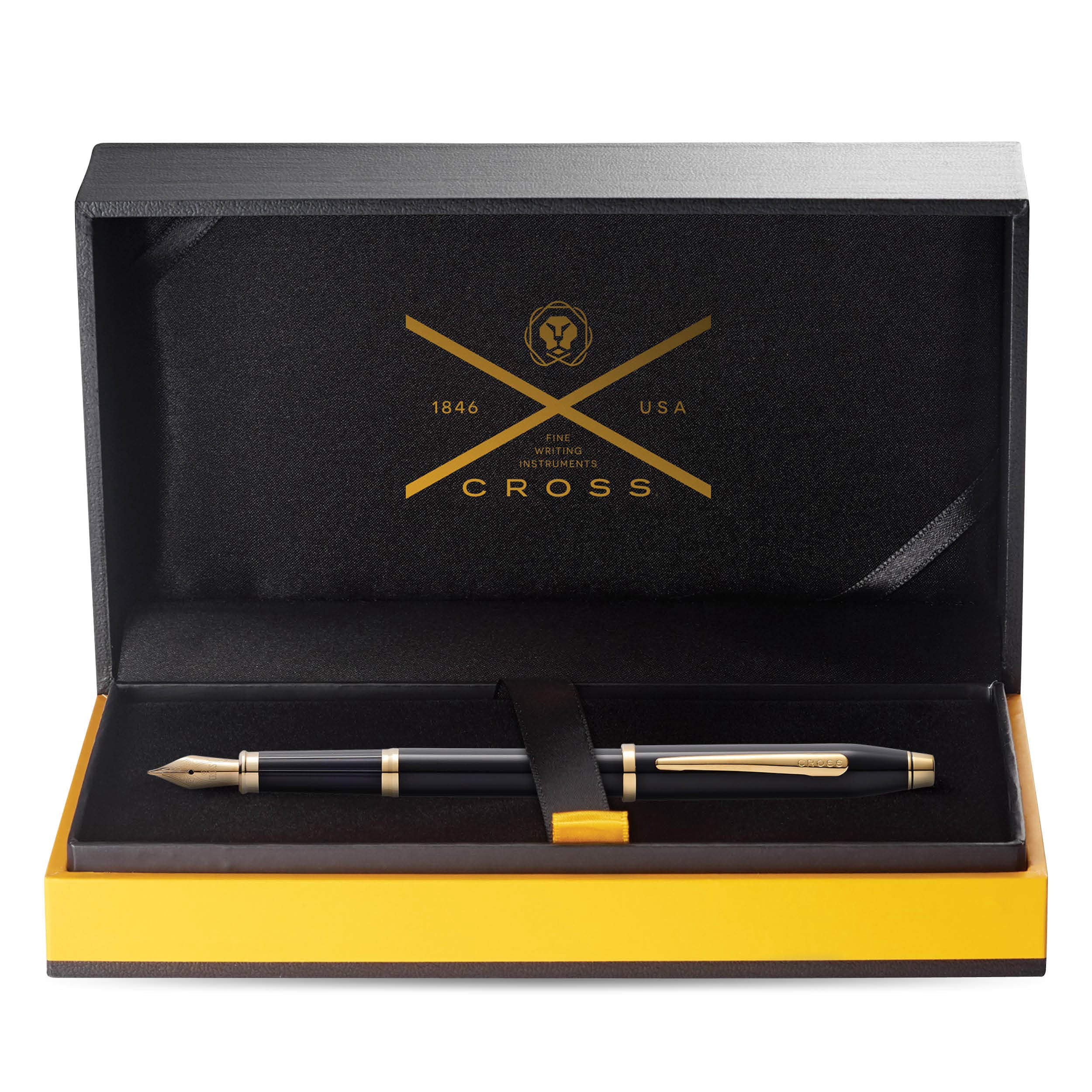 Cross Century® II Black Lacquer with 23KT Gold-Plated Appointments and 23KT Gold-Plated Medium Nib Fountain Pen