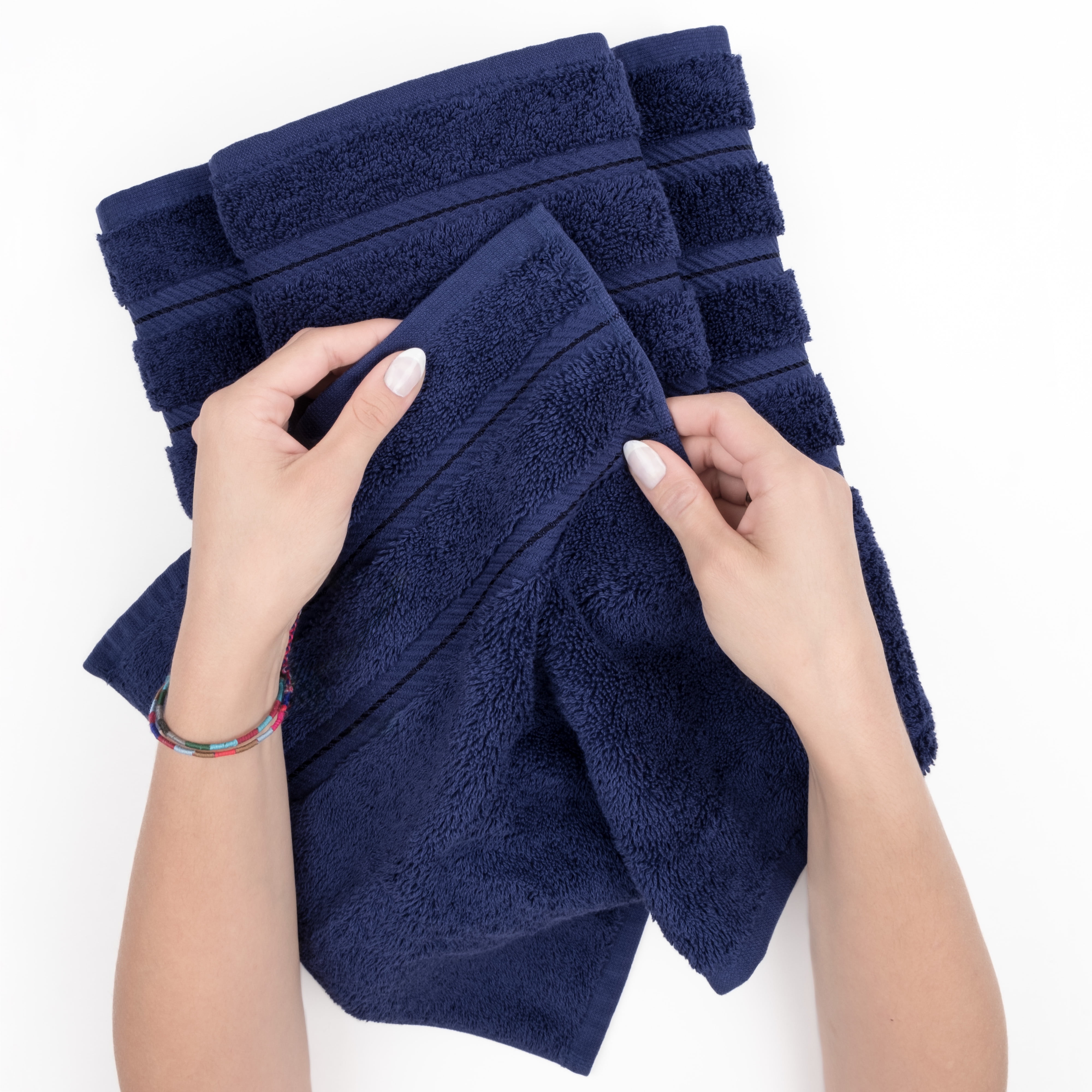 American Soft Linen Luxury Turkish Hand Towel Set, 100% Cotton 4 Piece Hand Face Towels for Bathroom and Kitchen, Navy Blue