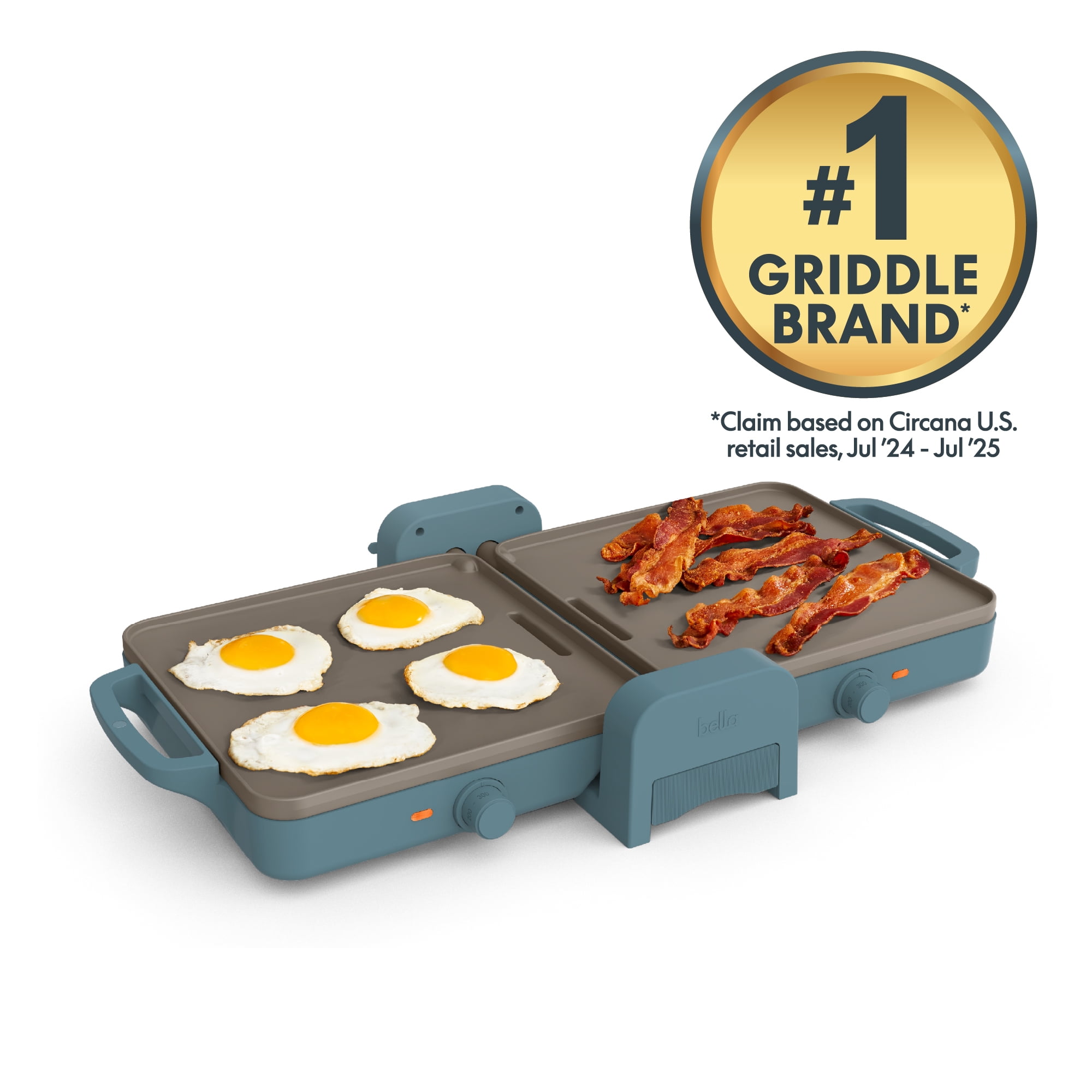bella 10"x 20" Ceramic Fold-n-Store Dual Temp Griddle, EverGood™ Ceramic Nonstick Coating, Surf