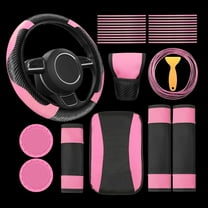 30 Pcs Car Accessories Set Pink and Black PU Leather Steering Wheel Cover Auto Interior Accessories Gift Car Vent Trim Strips Air Conditioner Insert Strips with Installation Tool