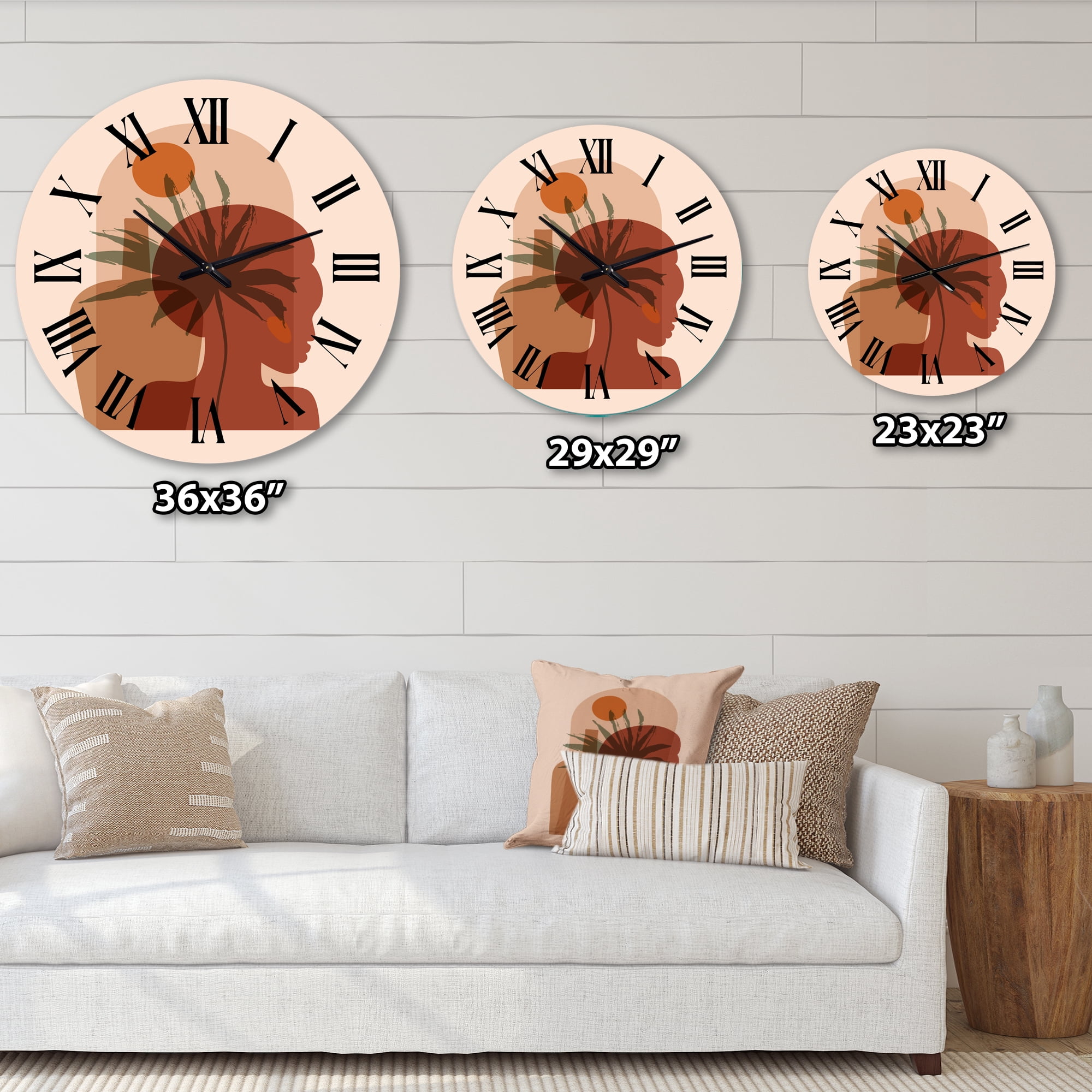 Designart 'Abstract Tropical Palm Leaf & Pretty Girl Portrait' Modern Wall Clock