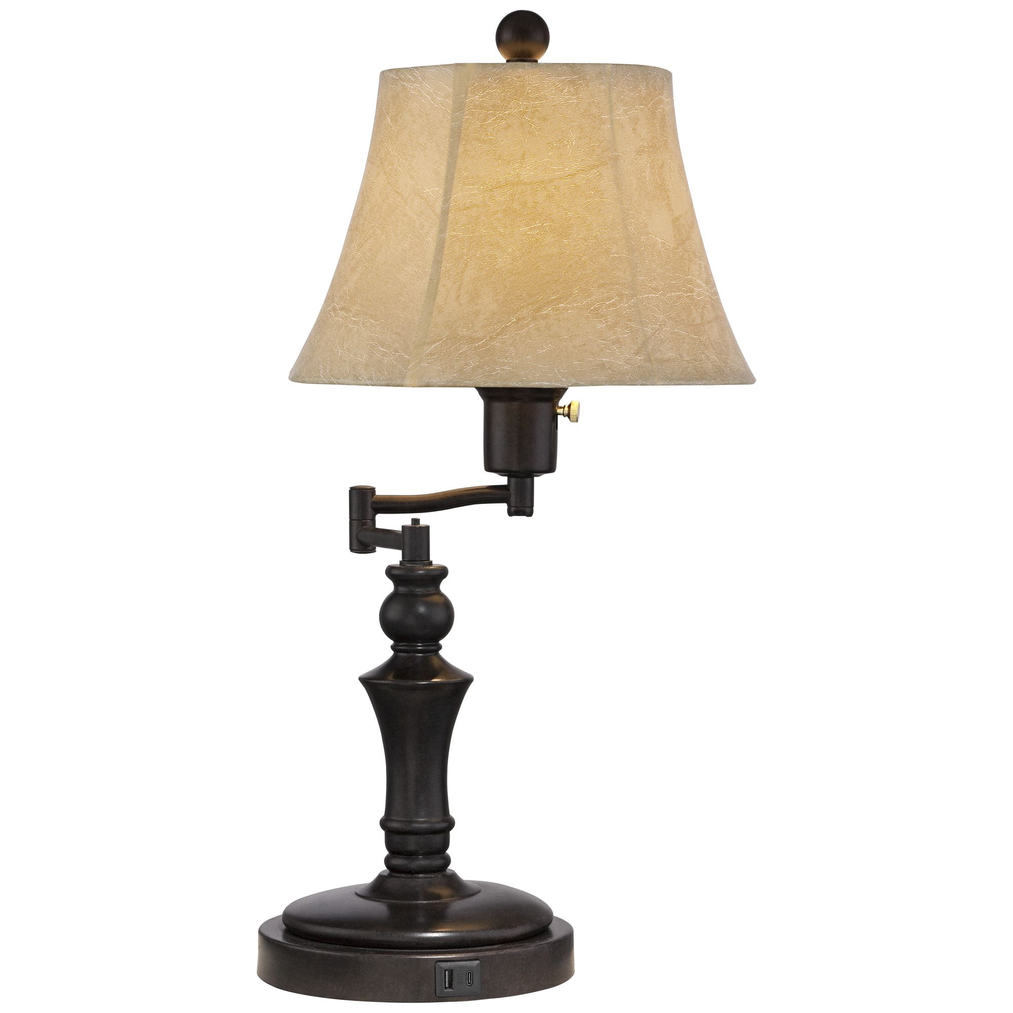 Regency Hill Traditional Desk Table Lamp Swing Arm with Hotel Style USB Charging Port 21.75" High Bronze Metal Faux Leather Bell Shade for Bedroom