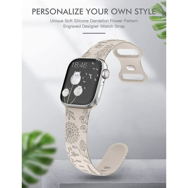 TOYOUTHS Floral Engraved Silicone Band Compatible with Apple Watch