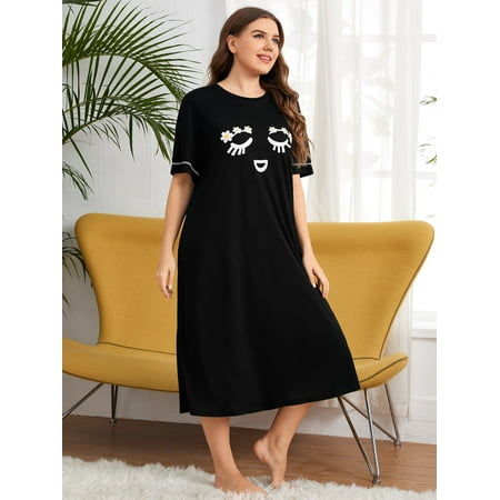

Black Cute Women s Plus Figure Graphic Sleepshirt 3XL(18) Y22001D