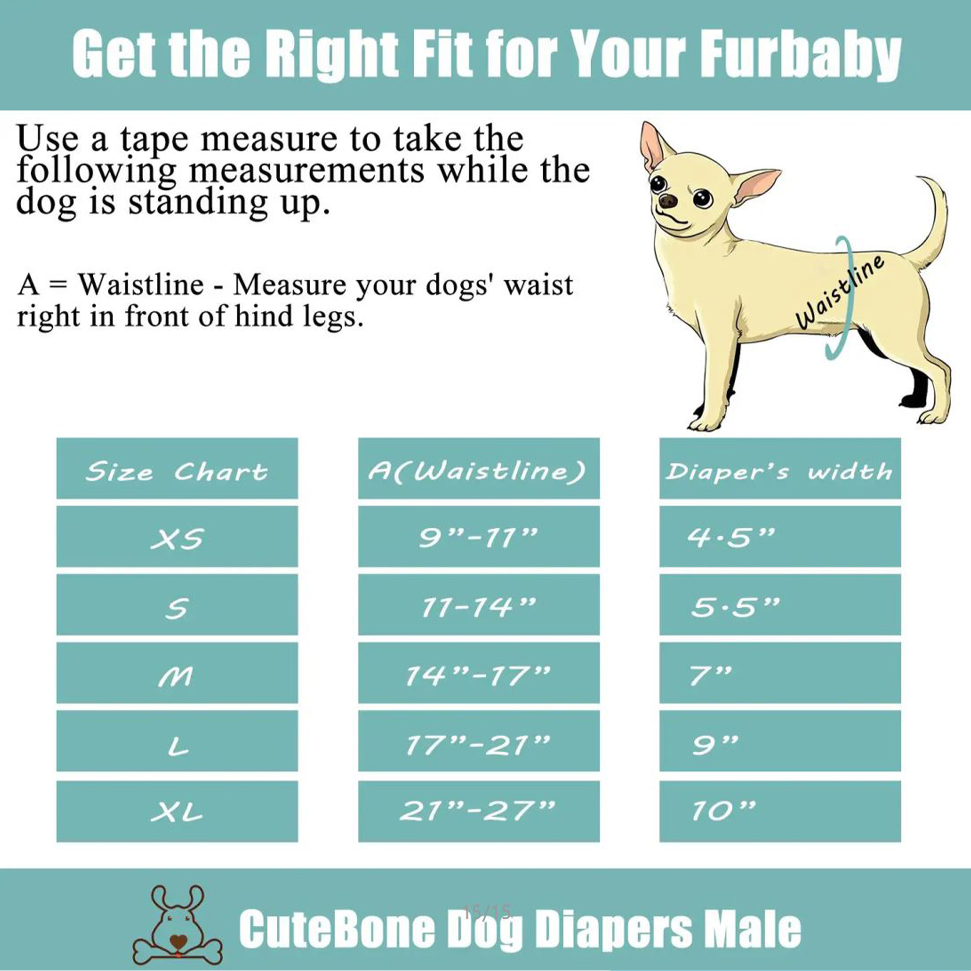 CuteBone Male Dog Diapers (3 Pack), High Absorbing Dog Belly Bands for Male Dogs, Washable Reusable Dog Male Wraps