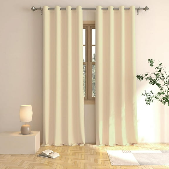 Beige Curtains 92 inches Long Room Darkening Window Curtain Panels Living Room Divider Patio Doorway Sliding Glass Door Grommet Top Thermal Insulated Drapes Bedroom Kitchen Basement 2 Panels 52"x92"