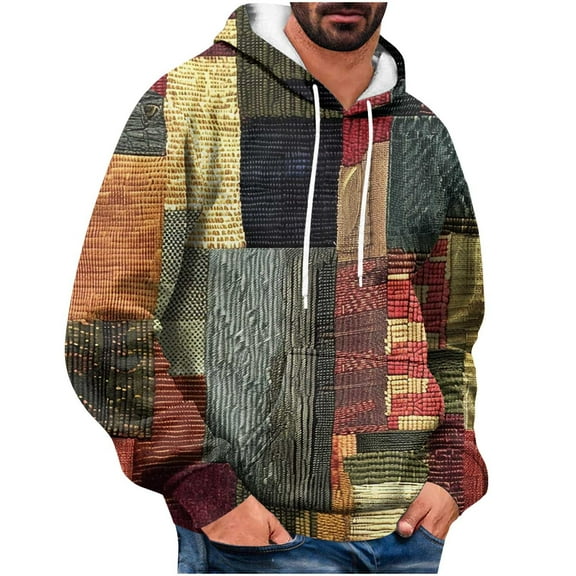 Lorytime Men's Hoodies Graphic Color Block Sweatshirt Long Sleeve Drawstring Pullover with Pocket Oversized Tops Multicolor