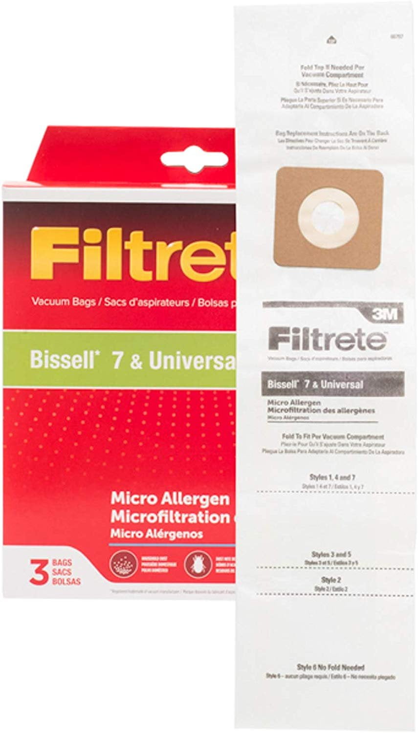 3 FILTRETE VACUUM BAGS BISSELL 7 & UNIVERSAL MICRO ALLERGEN POWERFORCE LIFT-OFF 