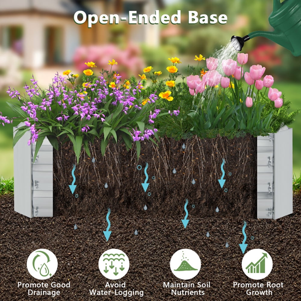 Canddidliike Metal Galvanized Raised Garden Bed with Open-Ended Base-8 x 4 ft, Garden Bed Wooden Vegetables Growing Planter for Backyard/Patio/Gardener