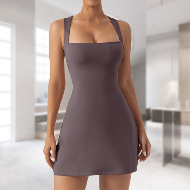 Vestido De Tirantes Finos Vestido ajustado de mujer Estilo sexy Vestido sin mangas Cuello cuadrado Slim Fit Traje diario Ygjytge Gris M para Mujer
