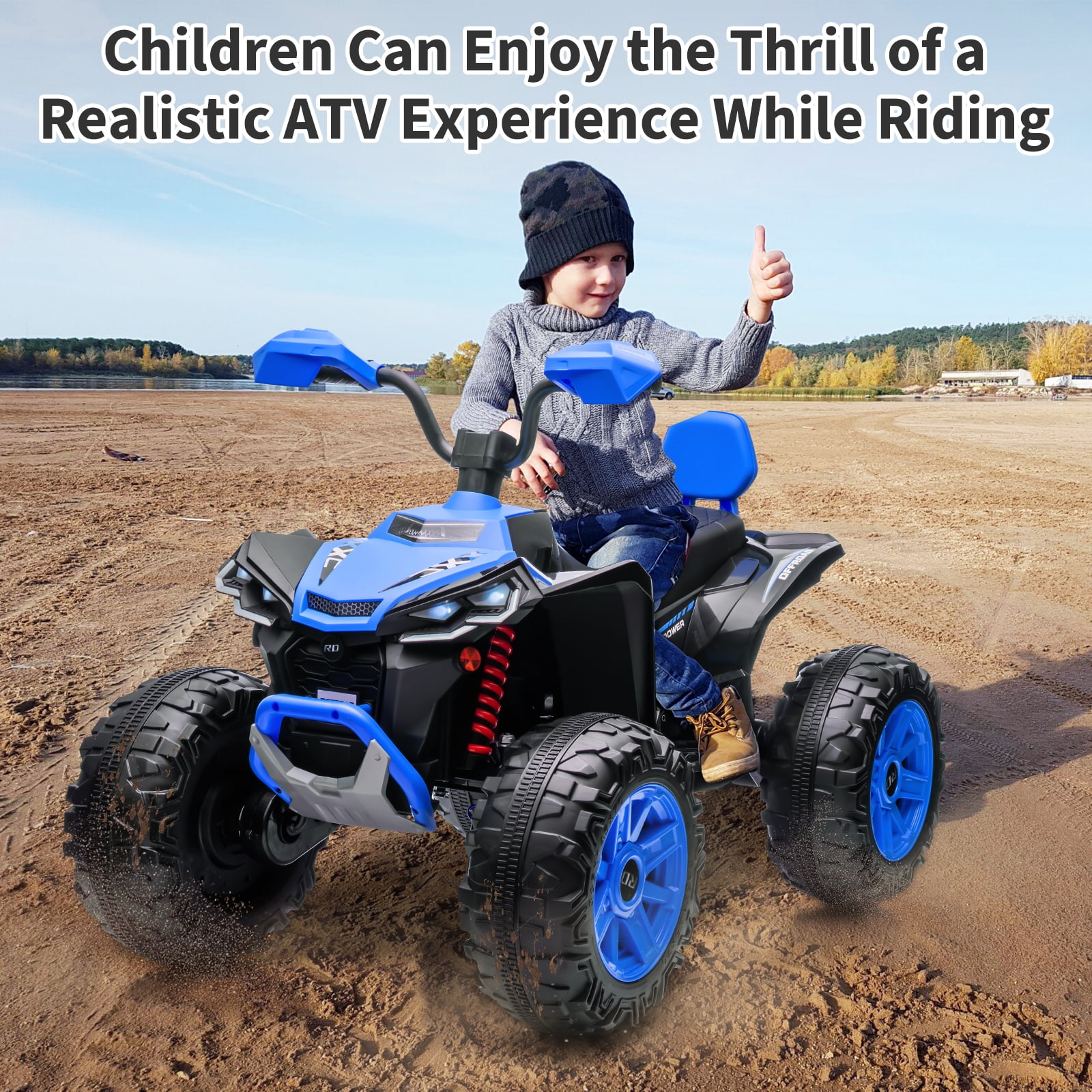 24V 2-Seater Electric Kids ATV Ride-On Car – Dual 550W Motors, Off-Road 4-Wheeler, 14.4'' Wheels, LED Lights, Music, High/Low Speed, For Boys & Girls Ages 3-8
