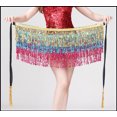 thumbnail image 3 of Sequined Fringed 4-Layers Drawstring Closure Belly Dance Waist Chain Skirt Hip Scarf Latin Skirt,lightgold, 3 of 3