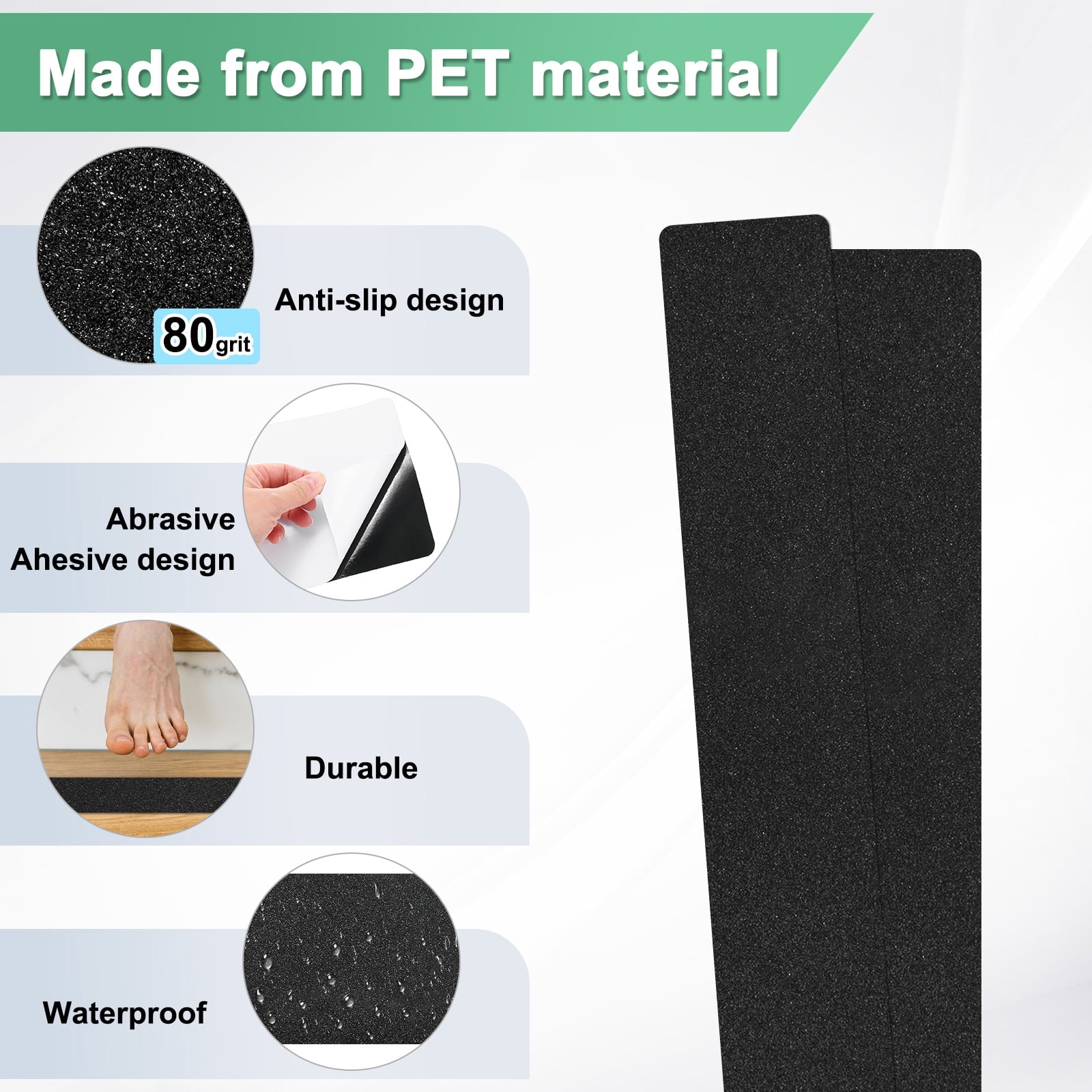 Uxcell 12-Pack Anti Slip Traction Tape 24 Inch X 4 Inch Best Grip Tape Grit Outdoor Non-Skid Tape for Stairs Step Black