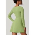 thumbnail image 3 of Womens Square Neck Bodice Dress Long Sleeve Side Slit Flare Mini Dresses, 3 of 6