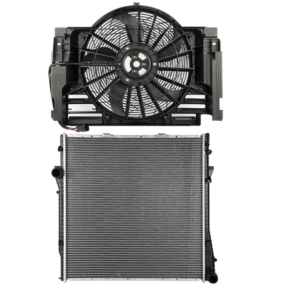 ECCPP 2594 Radiator 611400 621-213 A/C Condenser Fan Assembly Replacement for 2001-2003 2005-2006 for X5 3.0L 2000-2001 for X5 4.4L