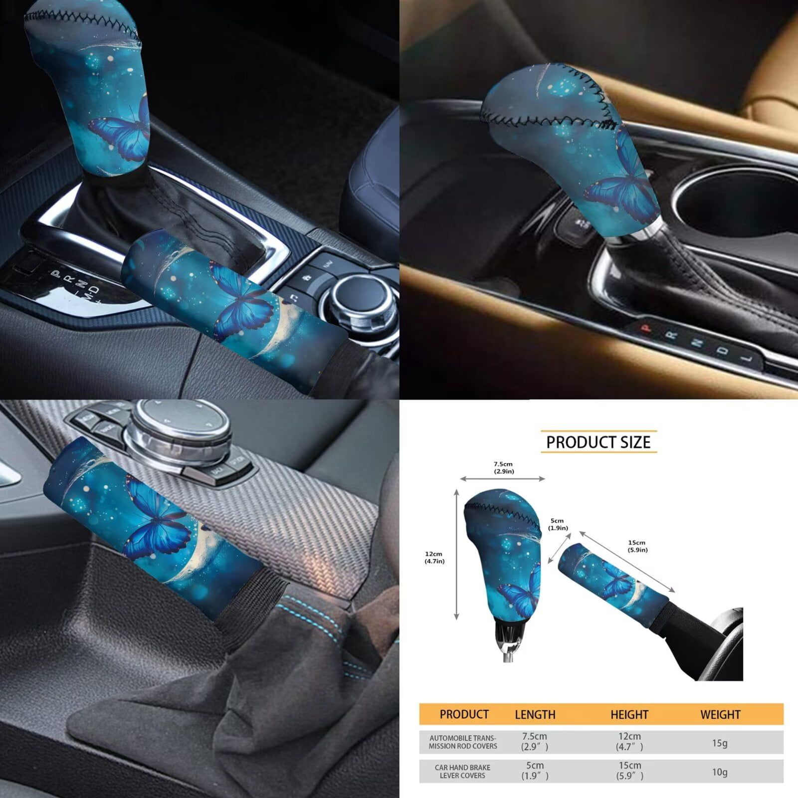 Jeiento Butterfly Moon Car Seat Covers Full Set with Headrest Cover, Gear Shift Cover, Handbrake Cover, Keychain Holder, Cup Coasters, 11 Piece Auto Interior Accessories, Blue