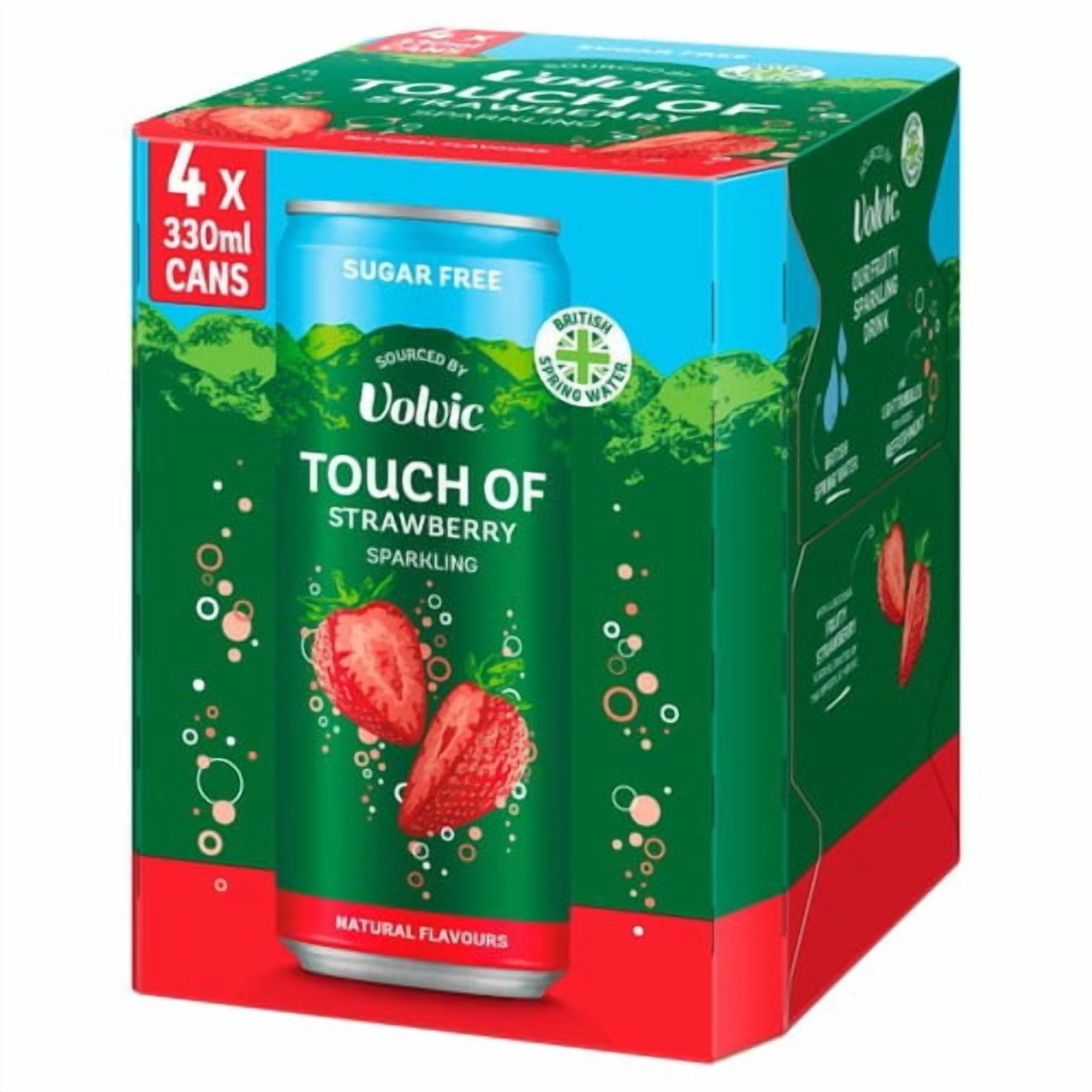 Touch of Strawberry Sparkling Sugar Free Flavoured Water by Volvic 4 x 330ml, British Import (Pack of 2)