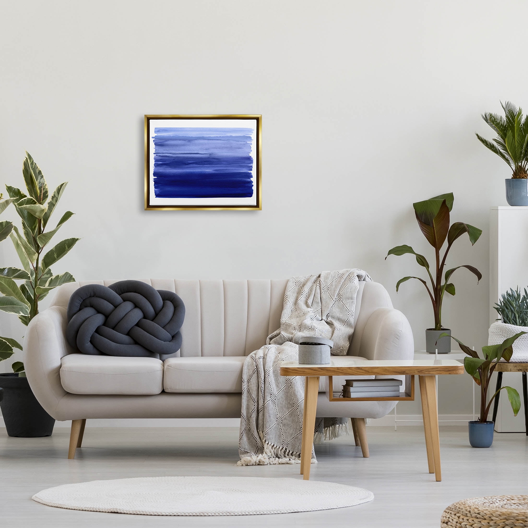 Stupell Industries Brushed Blue Gradient Form Graphic Art Metallic Gold Floating Framed Canvas Print Wall Art, Design by Allie Corbin
